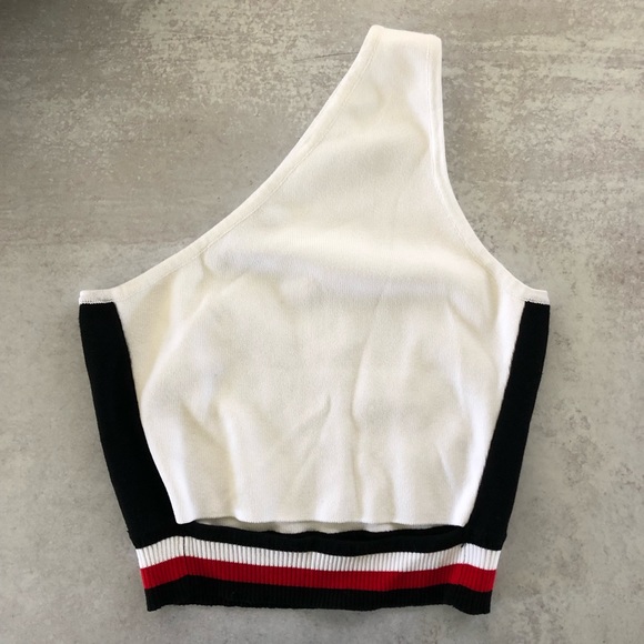 Rehab Lab One Shoulder Cut-Out Varsity Stripe Knit Crop Top, Womens S, Jr L NEW - Picture 3 of 10